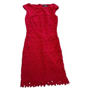 Lauren Ralph Lauren Red Lace Dress Size 0 Romantic Elegant Cocktail Glam